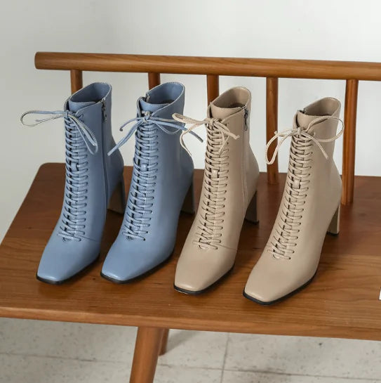 Fashion Leather Women's Boots with Thick Heels