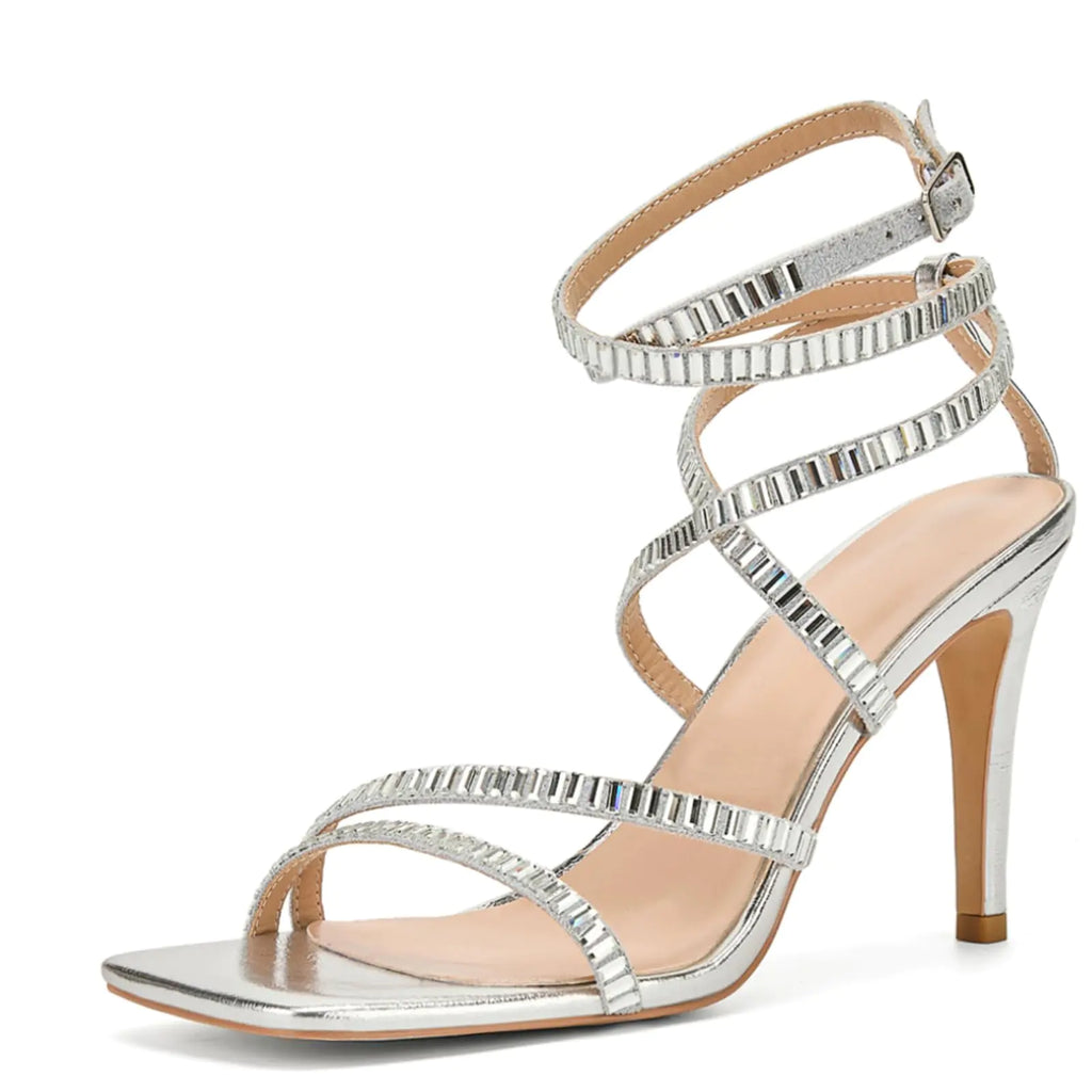 FRJRWomens Lace Up High Heels Open Toe Sandals Strappy Kitten Heel Rhinestone Sandals dress shoes for women Square Toe Buckle Prom Sexy Party Wedding Shoes