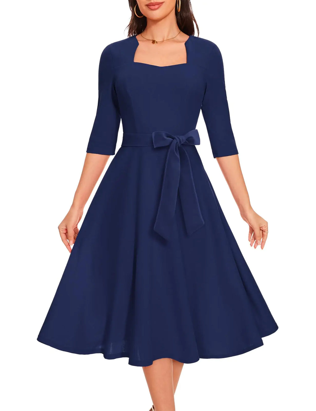 Plus Size Cocktail Dress Modest Dress for Church Work Dresses for Women Elegant Classy Wedding Guest Dresses for Women Homecoming Dresses Navy 3XL