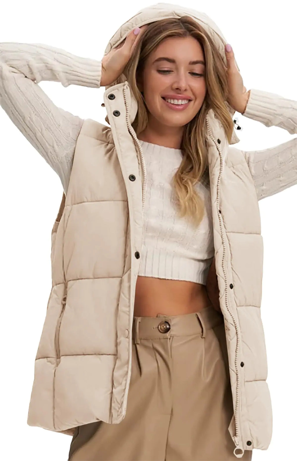 Danedvi Womens Sleeveless Hooded Puffer Vest Winter Warm Quilted Jacket Coats with Pockets