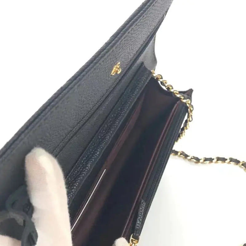 Chanel-Style WOC Women's Chain Shoulder Bag in Caviar Leather