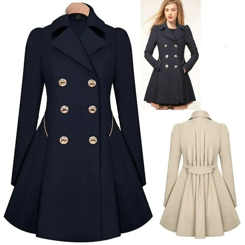 Women's Double-Breasted Long Sleeve Trench Coat