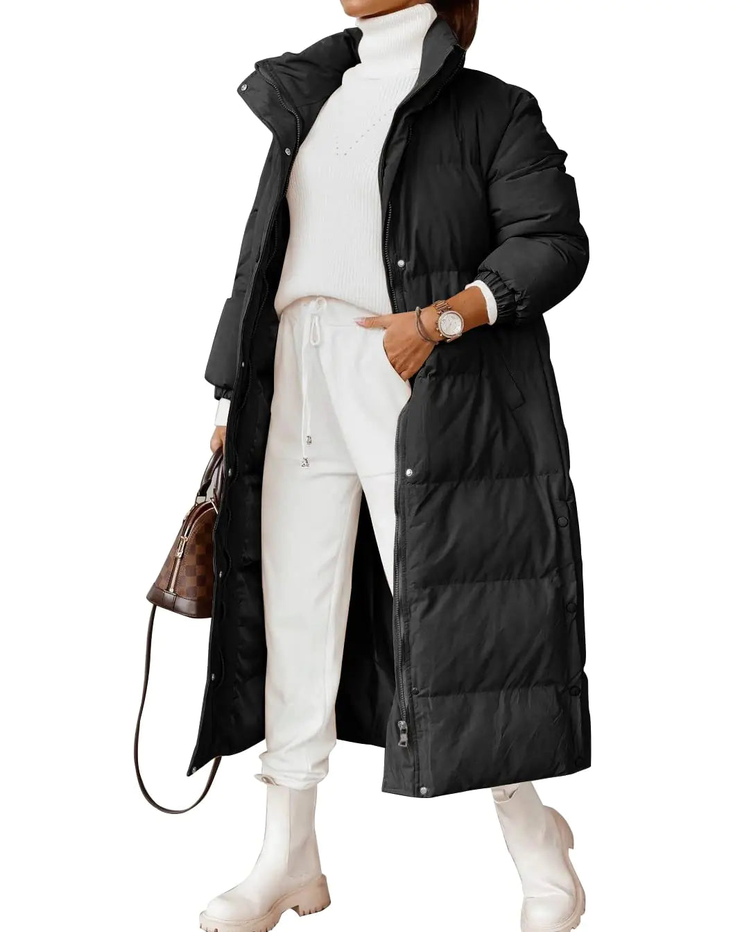 Zwurew Quilted Lightweight Womens Winter Coats Down Puffer Coat Zip Up Long Winter Coat Black Puffer Jacket