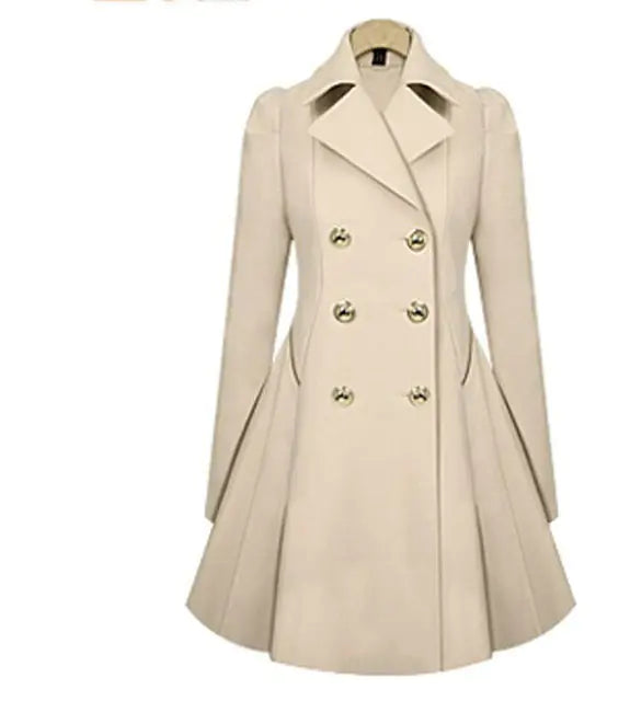Women's Double-Breasted Long Sleeve Trench Coat