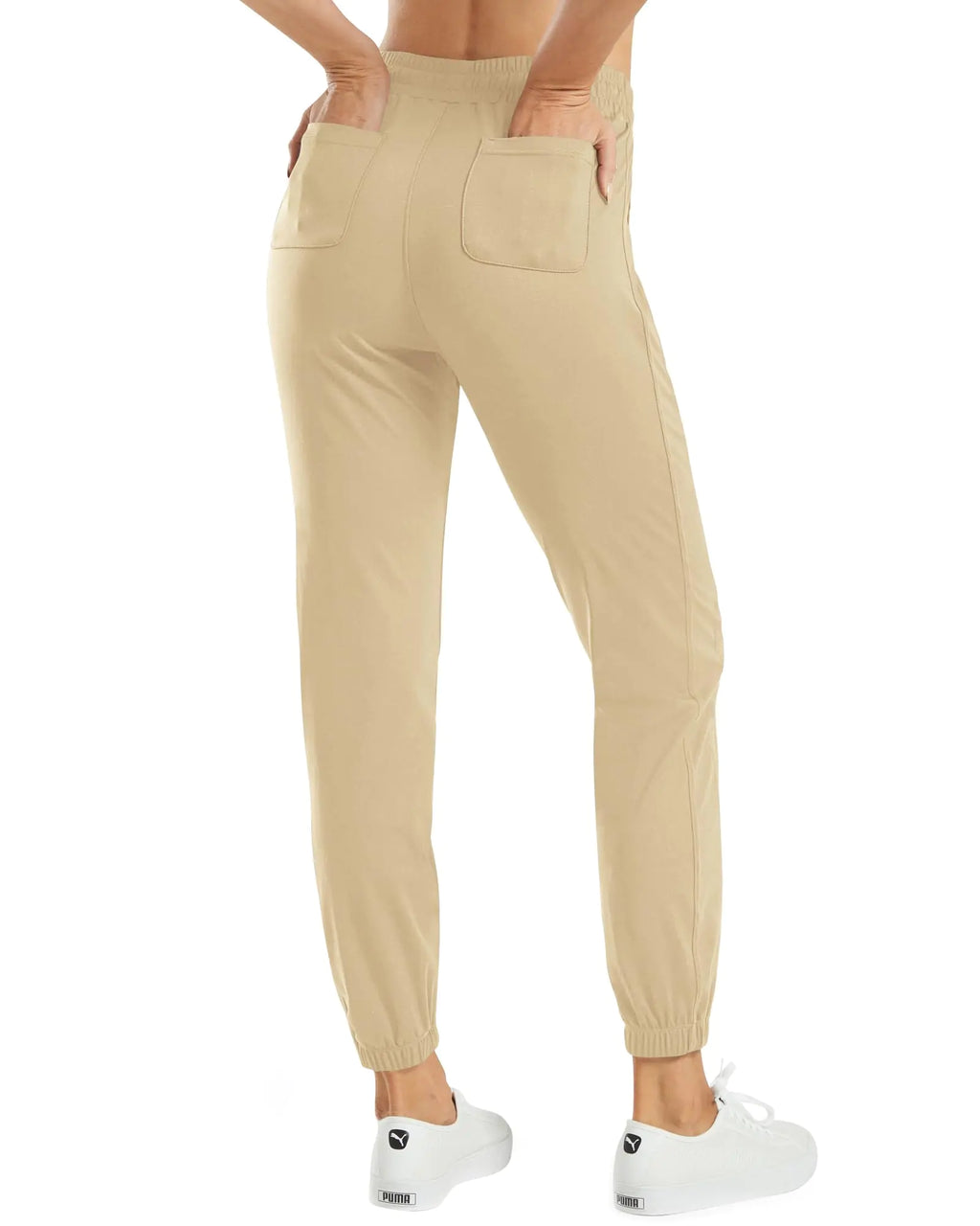G4Free Womens Pants Stretch Golf Pants Travel Joggers 27" Lounge Pants(Light Khaki M 27")