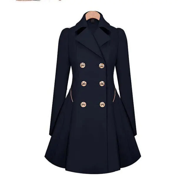 Women's Double-Breasted Long Sleeve Trench Coat