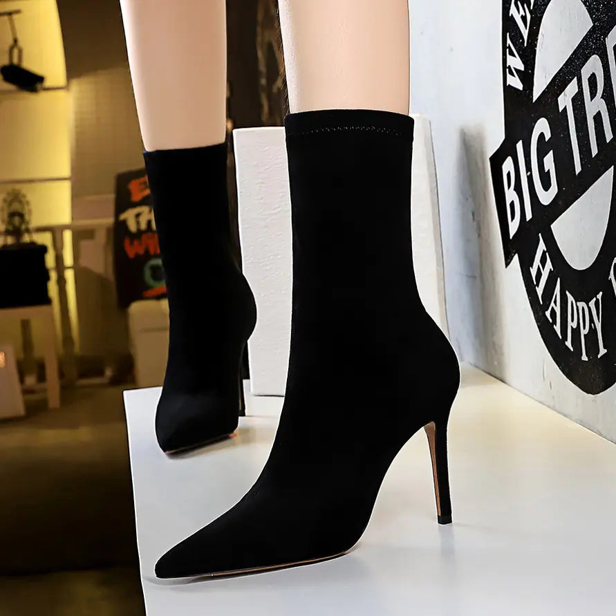 High-Heeled Suede Pointed Toe Women's Boots